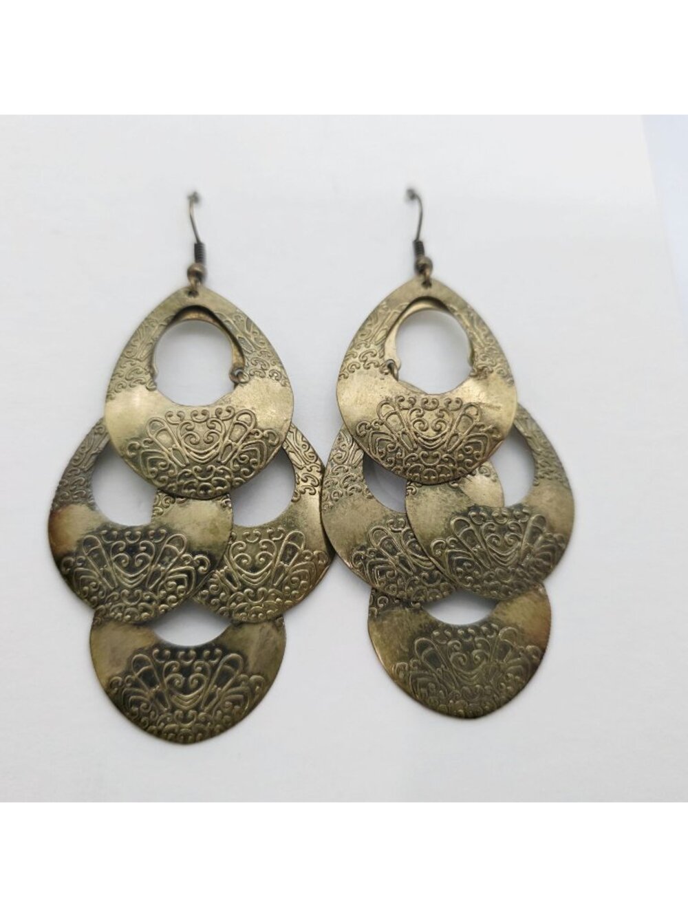 Vintage Gold-Tone Dangle Earrings With Ornate Engraved Design 3"